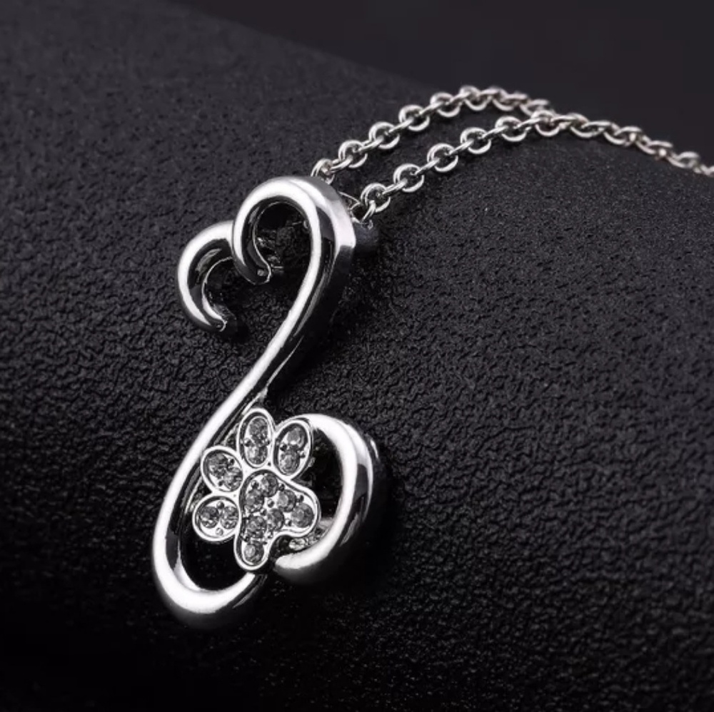 Infinity Heart Dog Paw Pendant Necklace Silver - Picture 2 of 6